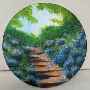 NEW Original Flower Garden Nature Acrylic Painting on Round Canvas